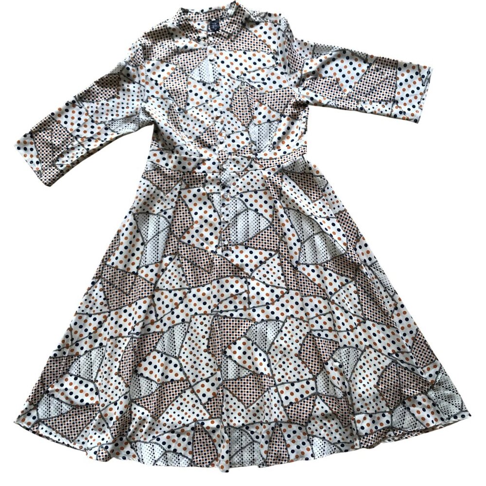 Lai Meng Five Cats Dress Vintage Inspired Patchwork Look Midi Long Sleeve 3XL